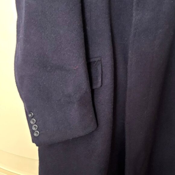 Crombie Mens Wool Overcoat With Velvet Collar Navy Blue - Picture 8 of 10